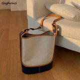 Large Capacity Patchwork Shoulder Bag Canvas Tote Vintage Style Handbag