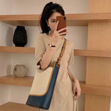 Large Capacity Patchwork Shoulder Bag Canvas Tote Vintage Style Handbag