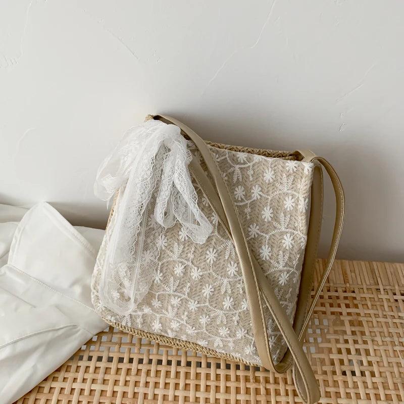 Straw Leisure Beach Bag Bucket Style Transparent Shoulder Bag