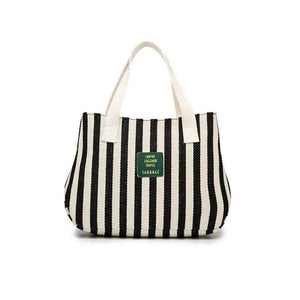 Striped Casual Tote Women's Handbag Shoulder Handbags Canvas Leather Bags
