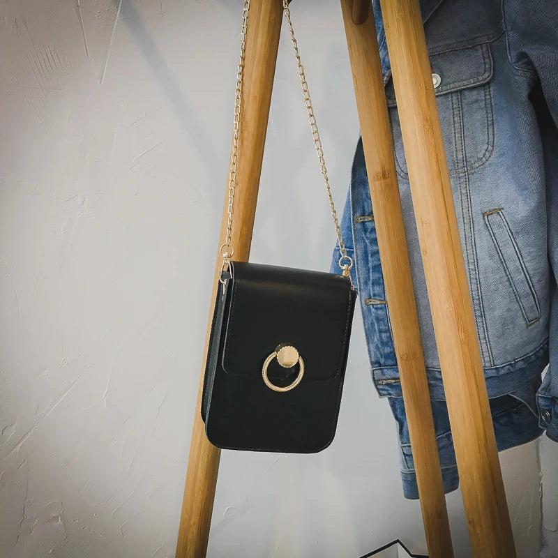 Mini Metal Ring Flap Chain Crossbody Bag for Women Ins Style Handbag