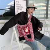 Leopard Pattern Dot Handbag Warm Furry Bag Plush Shoulder Bags For Women