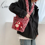 Leopard Pattern Dot Handbag Warm Furry Bag Plush Shoulder Bags For Women