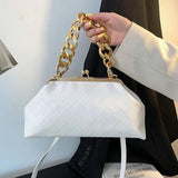 Leather Weave Handbag With Thick Chain Handle Dumpling Bag Crossbody Bag