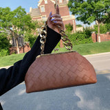 Leather Weave Handbag With Thick Chain Handle Dumpling Bag Crossbody Bag