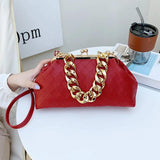 Leather Weave Handbag With Thick Chain Handle Dumpling Bag Crossbody Bag