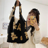 Winter Soft Plush Bear Handbags for Women Shoulder Bag Large Capacity
