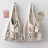 Lamb Wool Bear Cartoon Handbags Large Capacity Shopper Shoulder Bag