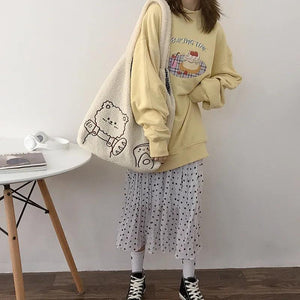 Lamb Wool Bear Cartoon Handbags Large Capacity Shopper Shoulder Bag