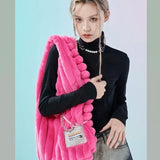 Large Capacity Girls Furry Tote Purse Soft Plush Women Messenger Bag
