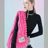 Large Capacity Girls Furry Tote Purse Soft Plush Women Messenger Bag