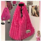 Large Capacity Girls Furry Tote Purse Soft Plush Women Messenger Bag