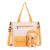Canvas Tote Women's Shoulder Bag with Bear Pendant