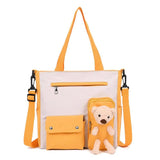 Canvas Tote Women's Shoulder Bag with Bear Pendant