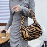 Leopard Shoulder Bags Winter Plush Woman Bag Handbags Ladies Casual Hobos Bags