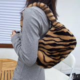 Leopard Shoulder Bags Winter Plush Woman Bag Handbags Ladies Casual Hobos Bags