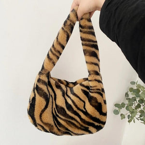 Leopard Shoulder Bags Winter Plush Woman Bag Handbags Ladies Casual Hobos Bags