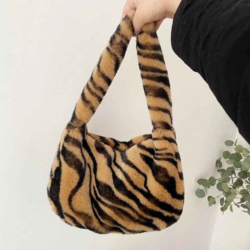 Leopard Shoulder Bags Winter Plush Woman Bag Handbags Ladies Casual Hobos Bags