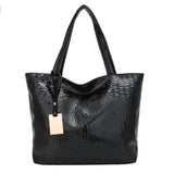 Women Shoulder Bags Silver Crocodile Handbag PU Leather Big Tote Bag