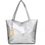 Women Shoulder Bags Silver Crocodile Handbag PU Leather Big Tote Bag