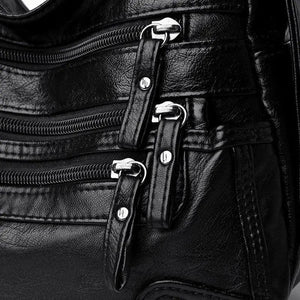 Women's Soft Leather Shoulder Bag Multi-Layer Crossbody Handbag Purse