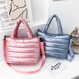 Nylon Padded Handbags Female Large Capacity Top-Handle Bags Solid Crossbody Bag
