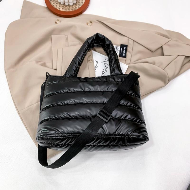 Nylon Padded Handbags Female Large Capacity Top-Handle Bags Solid Crossbody Bag