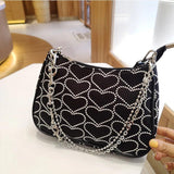 Embroidery Heart Pattern Shoulder Bag Retro Chain Crossbody