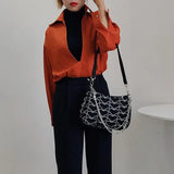 Embroidery Heart Pattern Shoulder Bag Retro Chain Crossbody