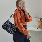 Embroidery Heart Pattern Shoulder Bag Retro Chain Crossbody