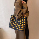 Plaid Zipper Handbag Casual Tote Bag for Women