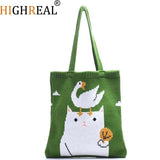 Teen Knitted Anime Cat Tote Bag Soft Handbag