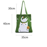 Teen Knitted Anime Cat Tote Bag Soft Handbag