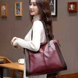 Vintage PU Leather Tote Bag for Women Handbag Shoulder Bag