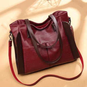 Vintage PU Leather Tote Bag for Women Handbag Shoulder Bag