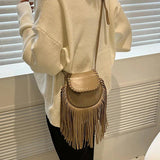 Tassel Flip Saddle Bag Leather Crossbody Shoulder Purse
