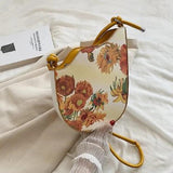 Sunflower Oil Painting Saddle Bag Wave Knot Underarm Bag