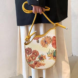 Sunflower Oil Painting Saddle Bag Wave Knot Underarm Bag