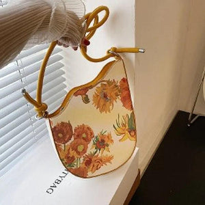 Sunflower Oil Painting Saddle Bag Wave Knot Underarm Bag