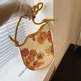 Sunflower Oil Painting Saddle Bag Wave Knot Underarm Bag