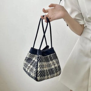 Women's Canvas Shoulder Bags High Ladies Hobos Underarm Bag Retro Plaid