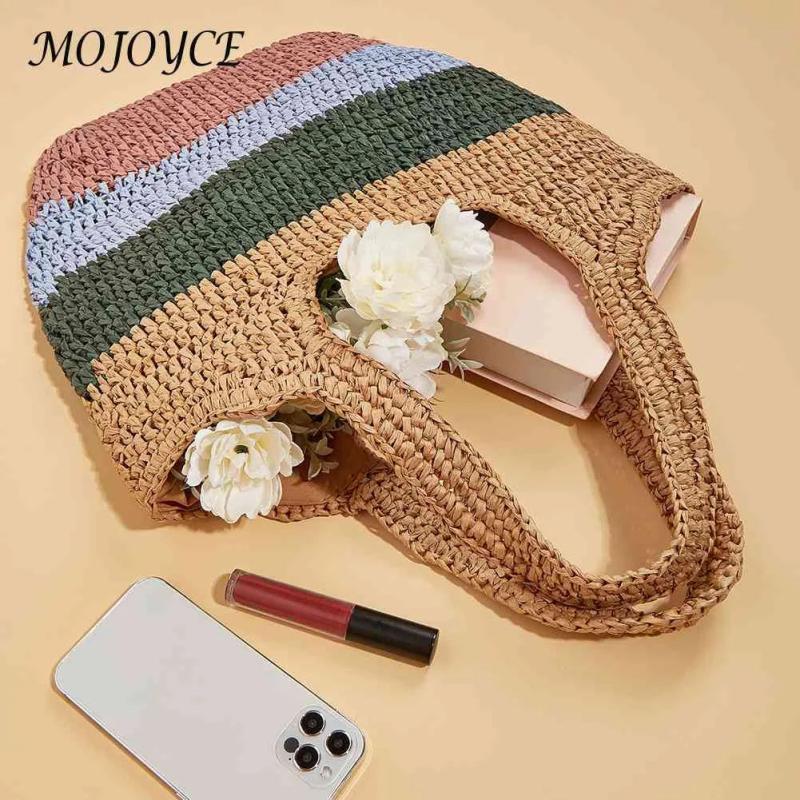 Casual Large Capacity Striped Beach Tote Bag for Vacation