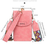 Women Small Wide Strap Crossbody Handbag PU Leather Mini Messenger Purse