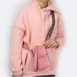 Women Small Wide Strap Crossbody Handbag PU Leather Mini Messenger Purse