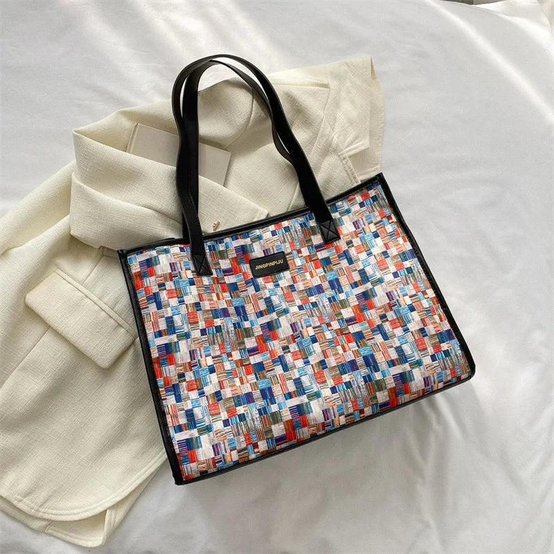 Canvas Rainbow Crossbody Shoulder Bag Large Handbag