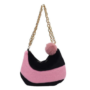 Plush Shoulder Cross Body Bag Chain Fur Bag