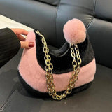 Plush Shoulder Cross Body Bag Chain Fur Bag
