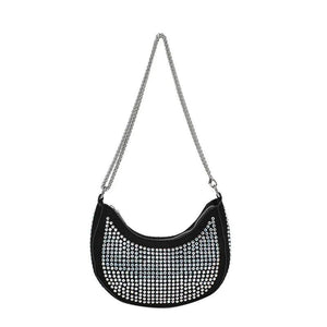 Diamond Women's Shoulder Bag Chain Crossbody Half Moon Handbag