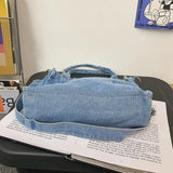 Denim Shoulder Bag Students Book Bag Casual Large Capacity Adjustable Strap