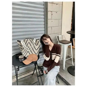 Cotton Woven Tote Bag for Women Casual Knitted Shoulder Bag Large Capacity